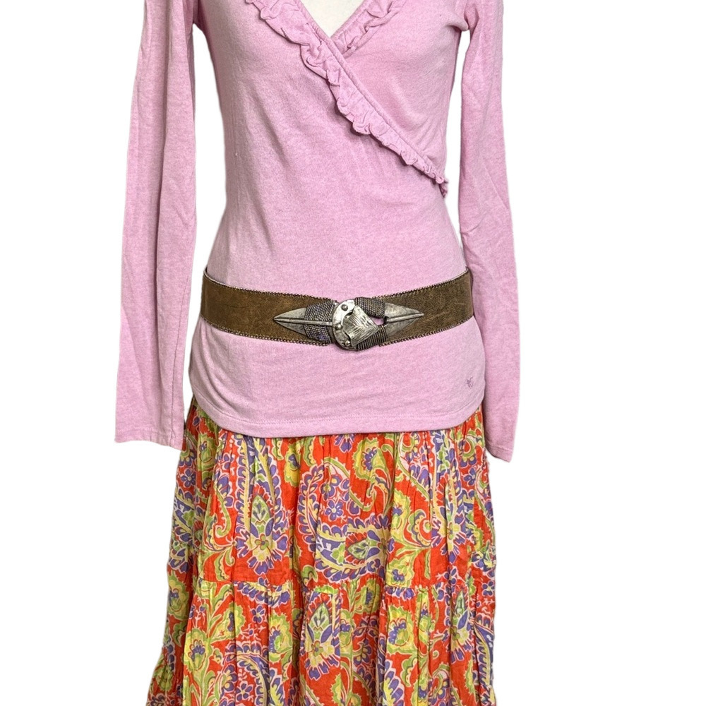 Vintage Kudos Brown Leather Belt Native Design Western Cowboy Style with Silver